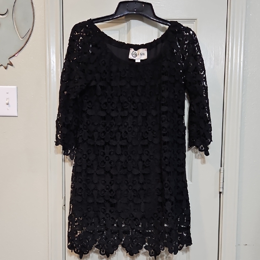L&B Black Cocktail Sheath Dress 3/4 Sleeve